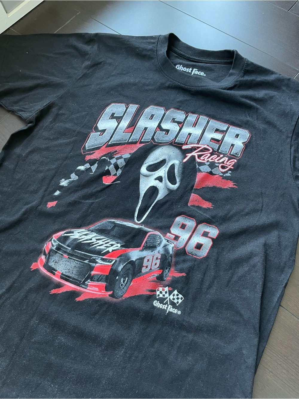 NEW Ghostface Scream Halloween Slasher Racing Graphic Tee - Black & Red